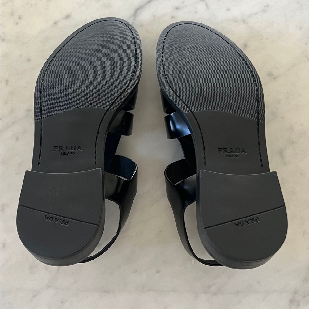 NEW Prada Fisherman Black Leather Sandals with Gold size 37 - Picture 6 of 13